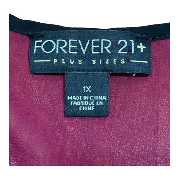 Forever 21 Plus Top Womens 1X Purple Black Long Sleeve Boho Peasant Blouse Tie - Picture 5 of 7